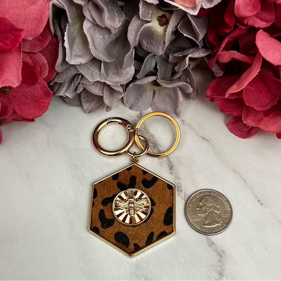 Gorgeous Golden Bumblebee and Leopard Hexagon Keychain Charm - Picture 11 of 16